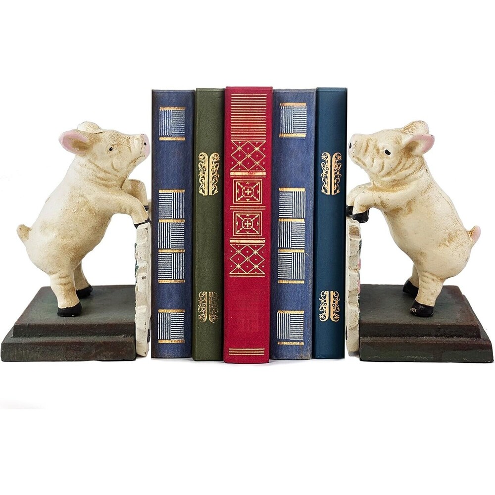 Pig On A Fence Metal ,Country Pig Vintage-Style Bookend Set